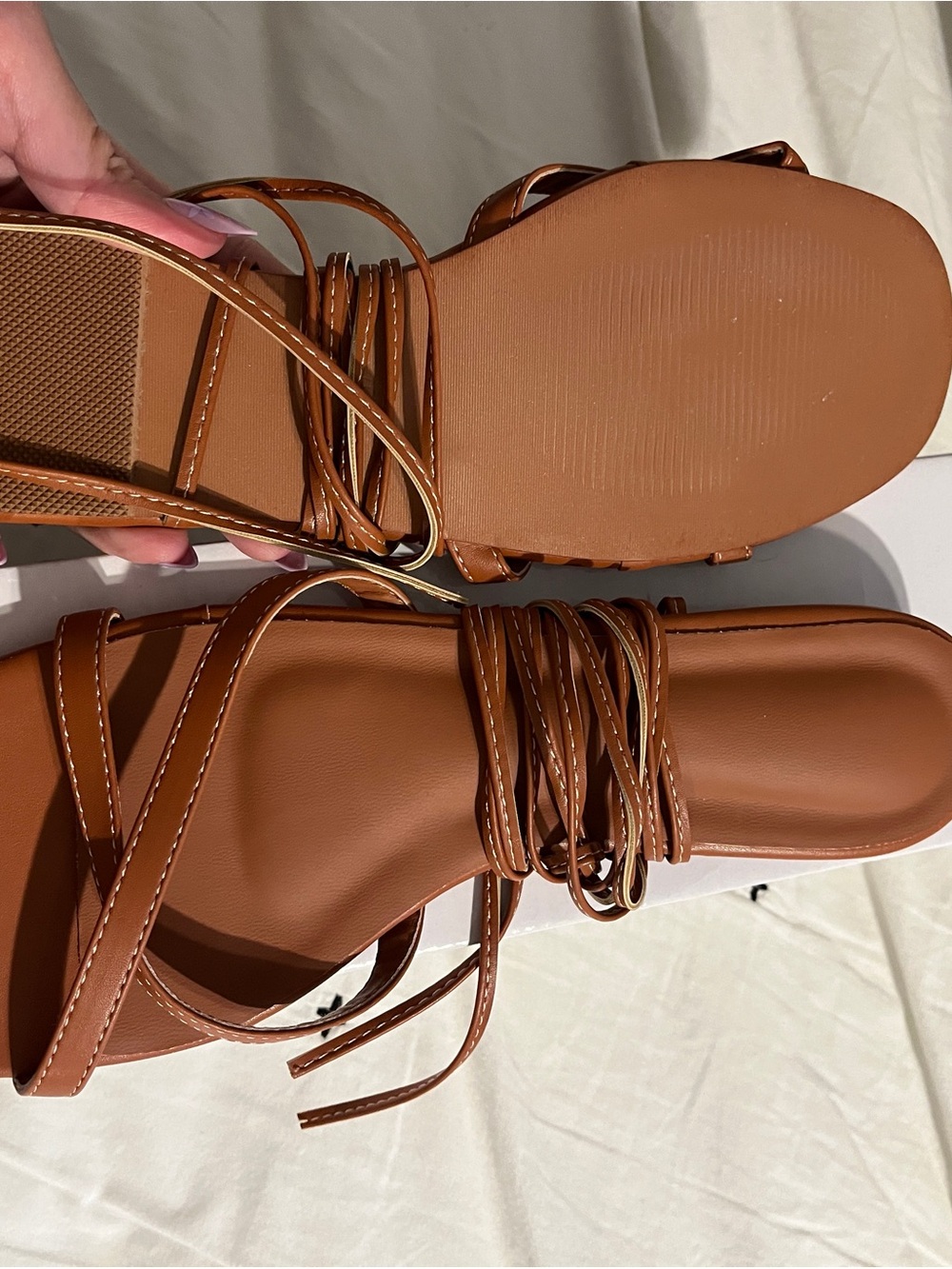 Women's Tan Strappy Lace-Up Sandals